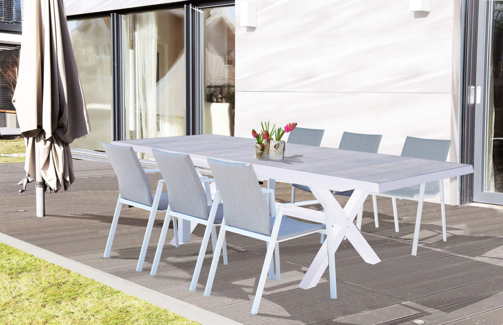 TAVOLO DJERBA 200/260 X 100. Struttura in allumino ANTRACITE o BIANCA piano del tavolo in ceramica effetto legno Dimensioni: cm 200/260 x 100 x 75 h. Arredo Giardino