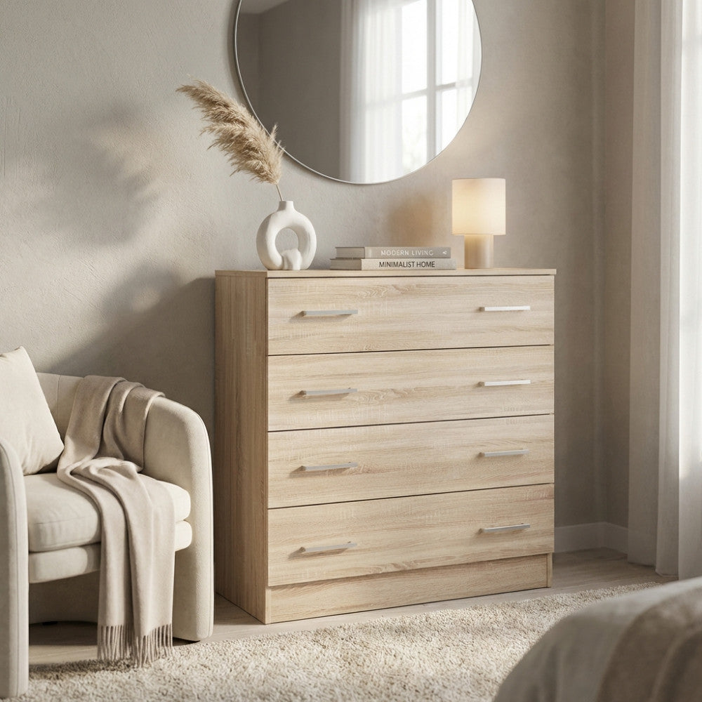 MOBILE SOLIVO 5 CASSETTI QUERCIA CHIARO. Dimensioni: cm 80 x 45 x 91 h.