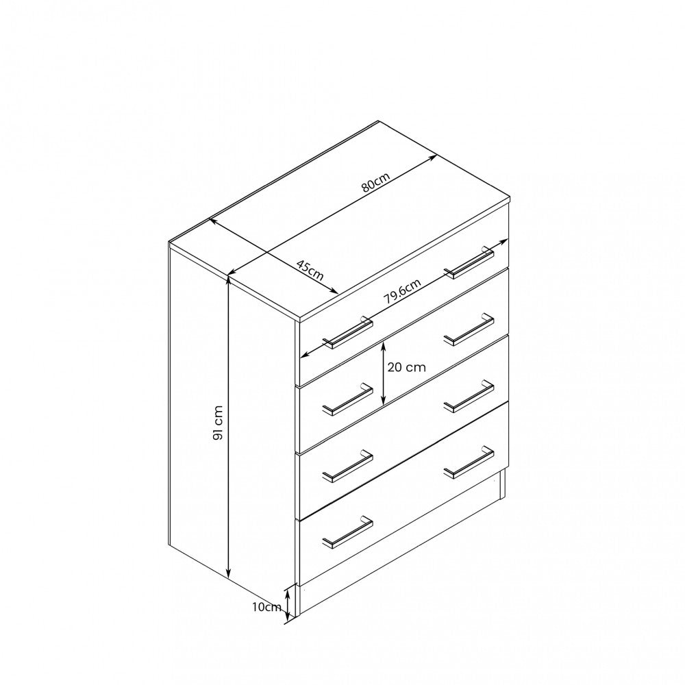 MOBILE SOLIVO 5 CASSETTI BIANCO E BIANCO. Dimensioni: cm 80 x 45 x 91 h.