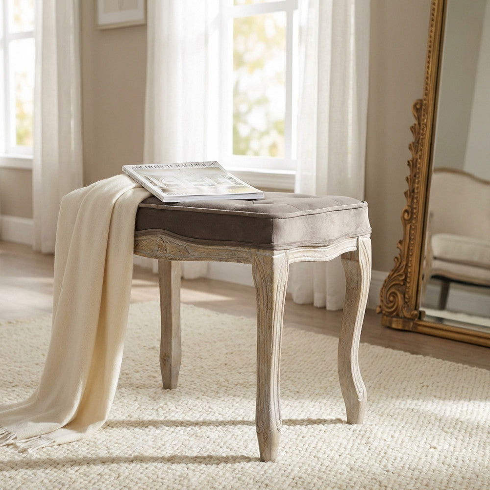 MARLY STOOL IN TAUPE VELVET. Dimensions: 50 x 36 x 47 cm h.
