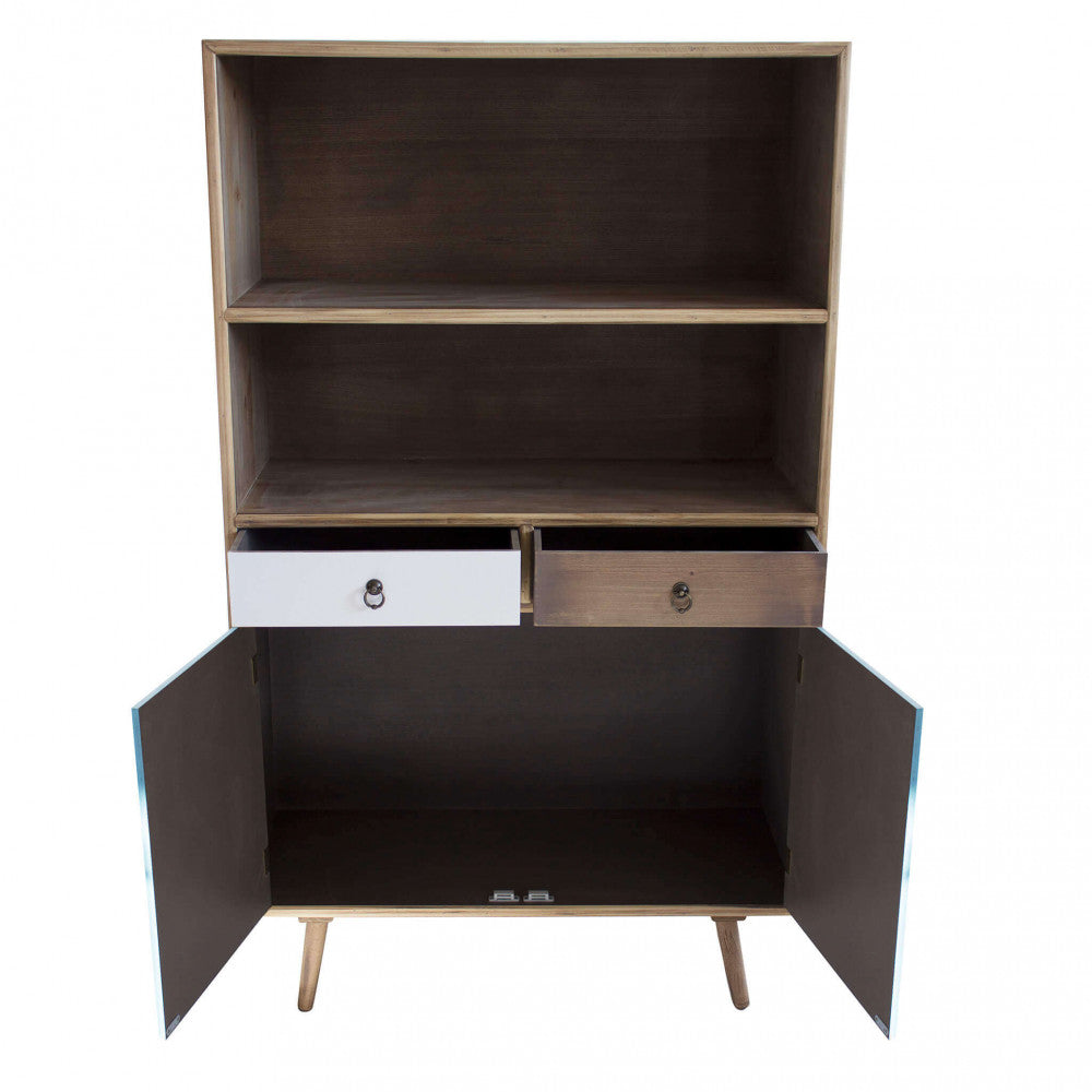 MOBILETTO BARRIE. Struttura in MDF, gambe in legno di pino, top colore NATURALE 2 ripiani, 2 ante e 2 cassetti colorati Dimensioni: cm 80 x 35 x 140 h.