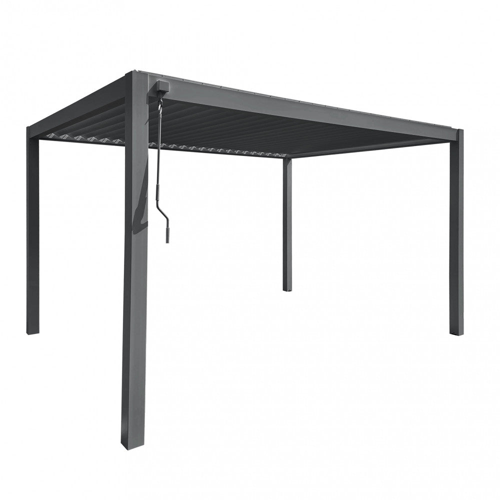 3 x 4 BIOCLIMATIC PERGOLA WITH DOUBLE LOUVRES. White or dark grey aluminium structure, cover with manually operated adjustable sunshade louvers, resistant to all weather conditions. Dimensions: 3 x 4 x 2.4 m. Garden Furniture