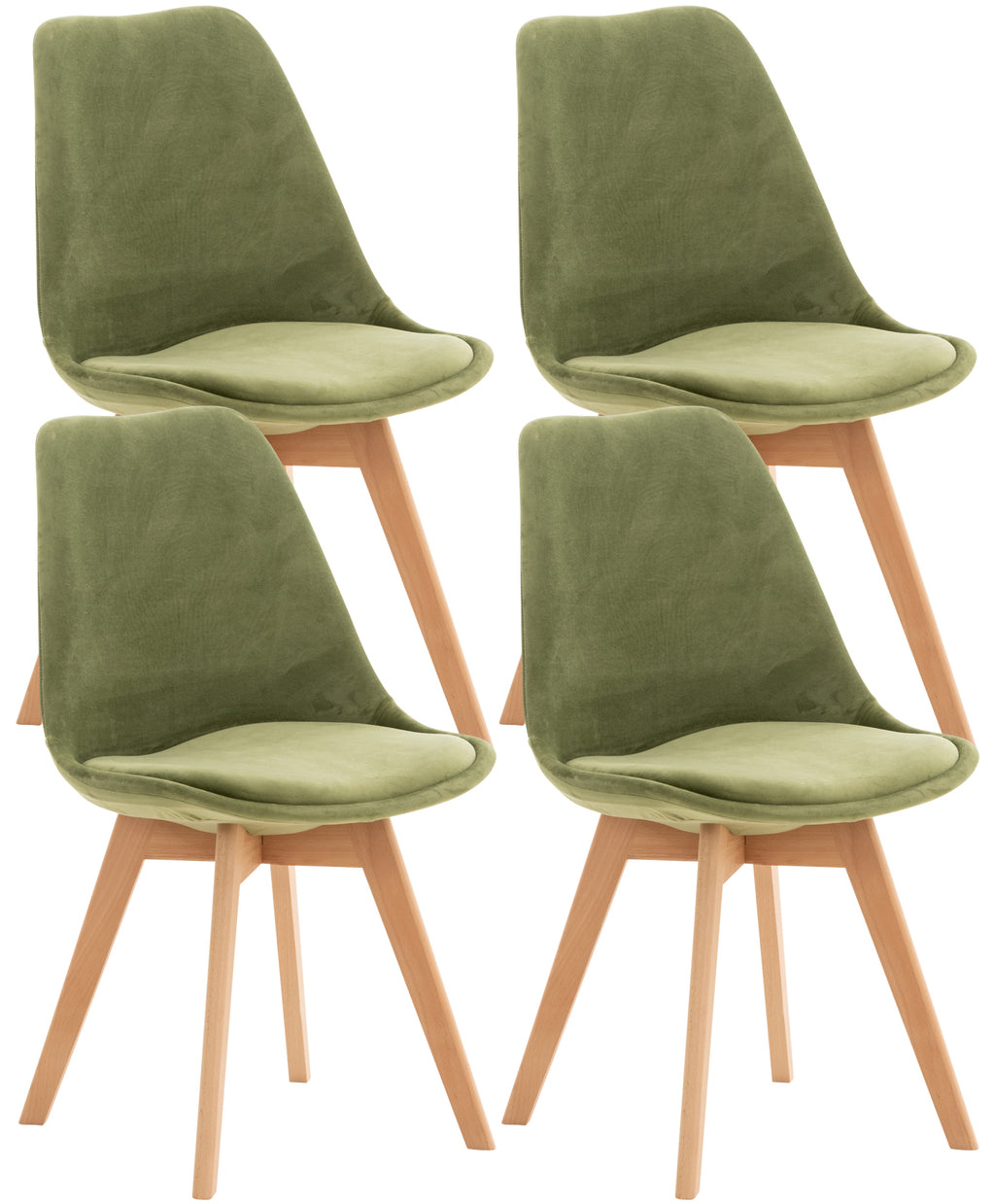 Set of 4 Misurina dining chairs, light green, velvet
