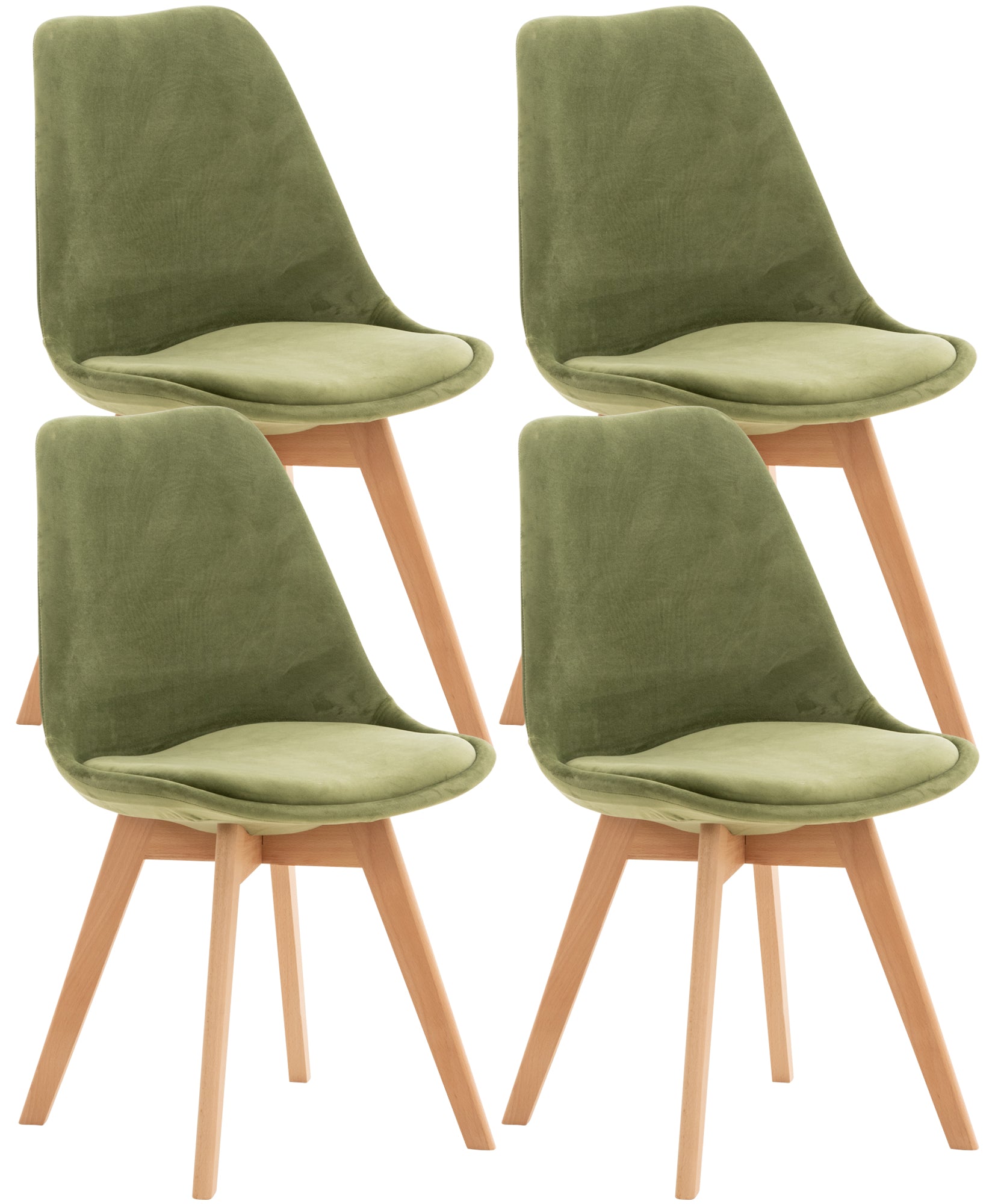 Set of 4 Misurina dining chairs, light green, velvet