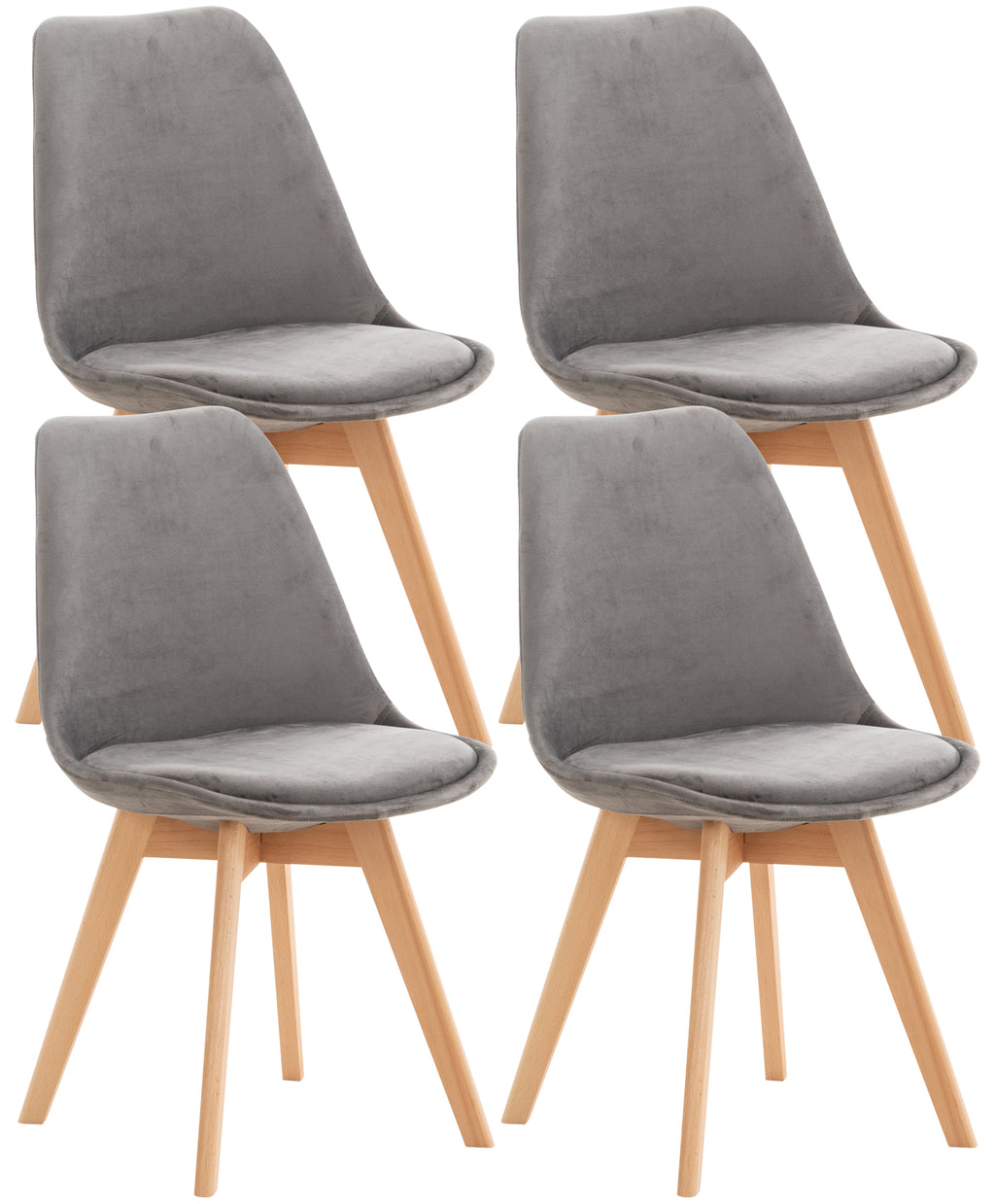 Set of 4 Misurina Dining Chairs, grey, velvet
