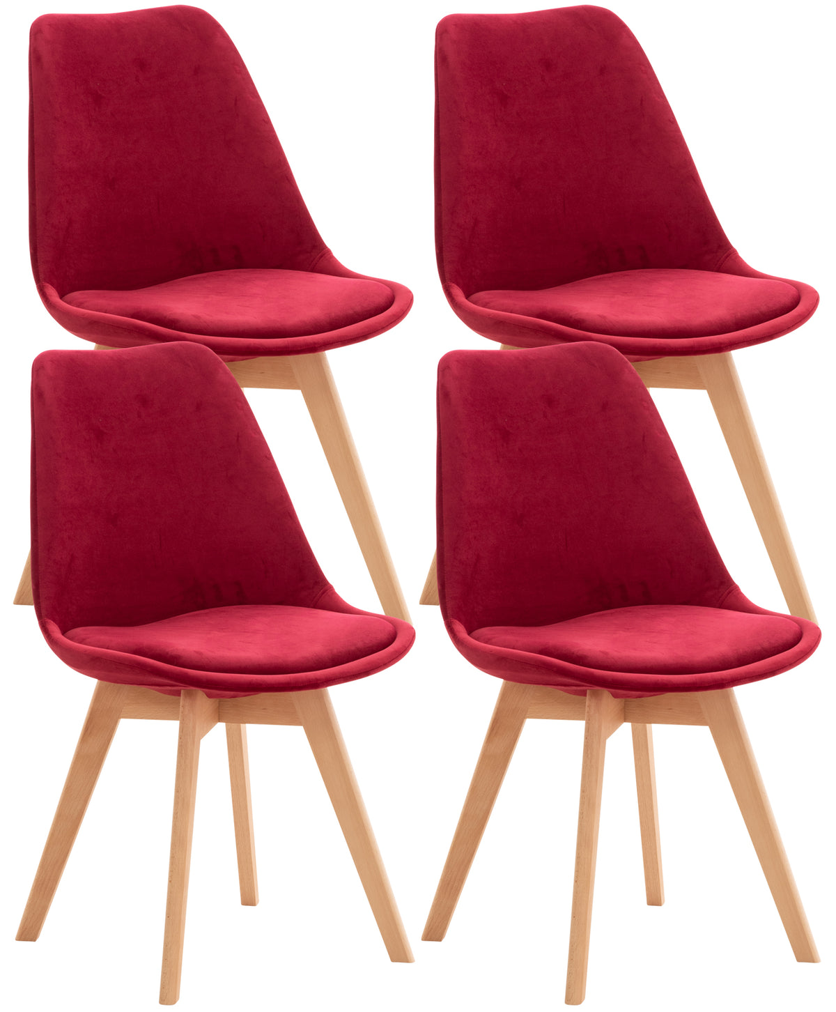 Set 4 Sedie Pranzo Misurina rosso, velluto