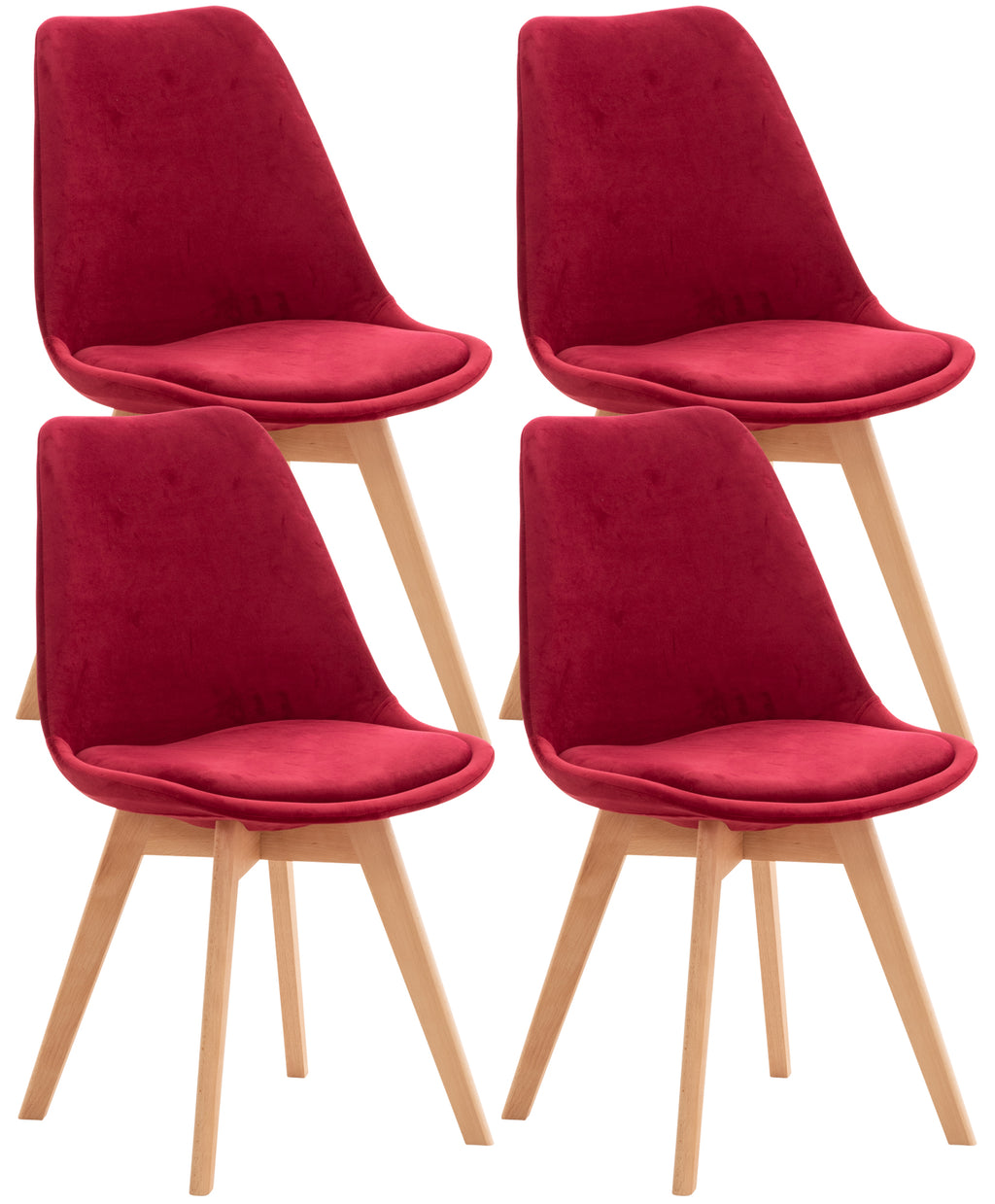 Set 4 Sedie Pranzo Misurina rosso, velluto
