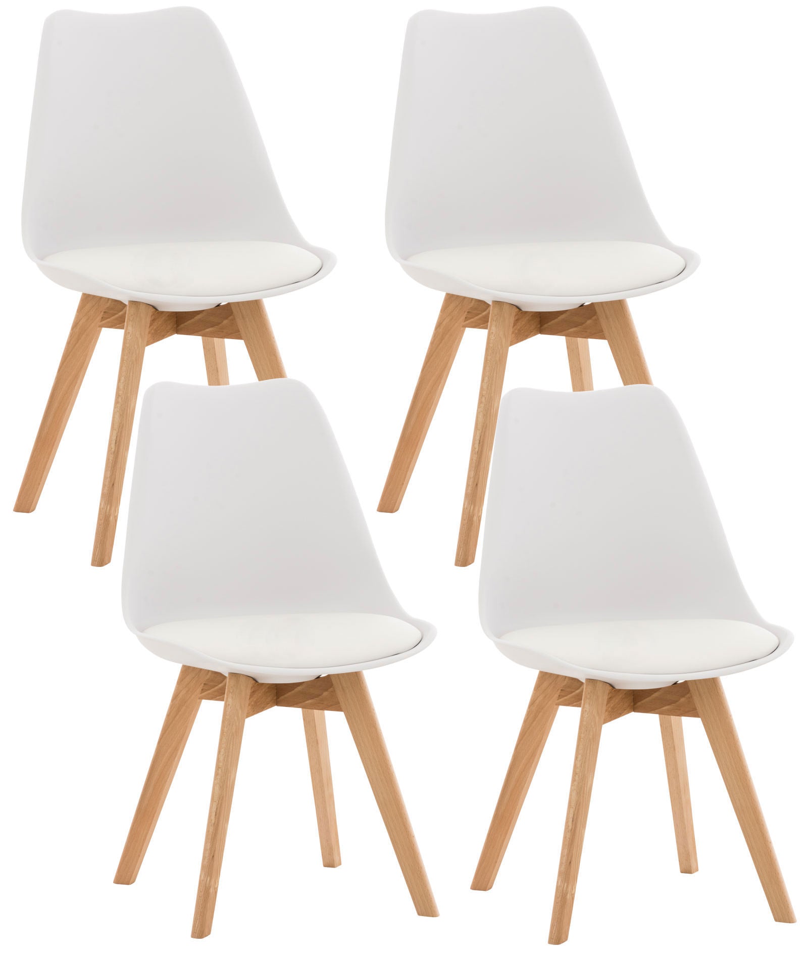 Set of 4 Misurina Dining Chairs in White, Fabric Lamp