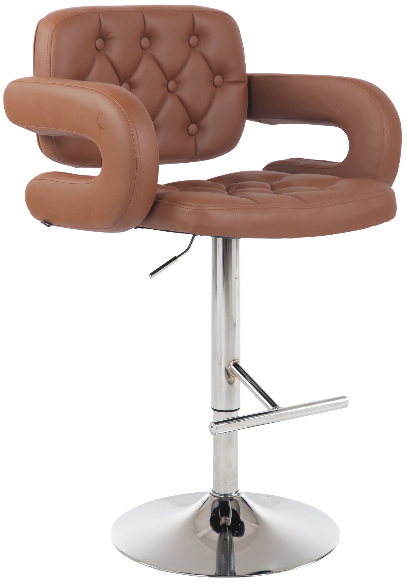 Catena di Bocche stool in cognac imitation leather, chromed