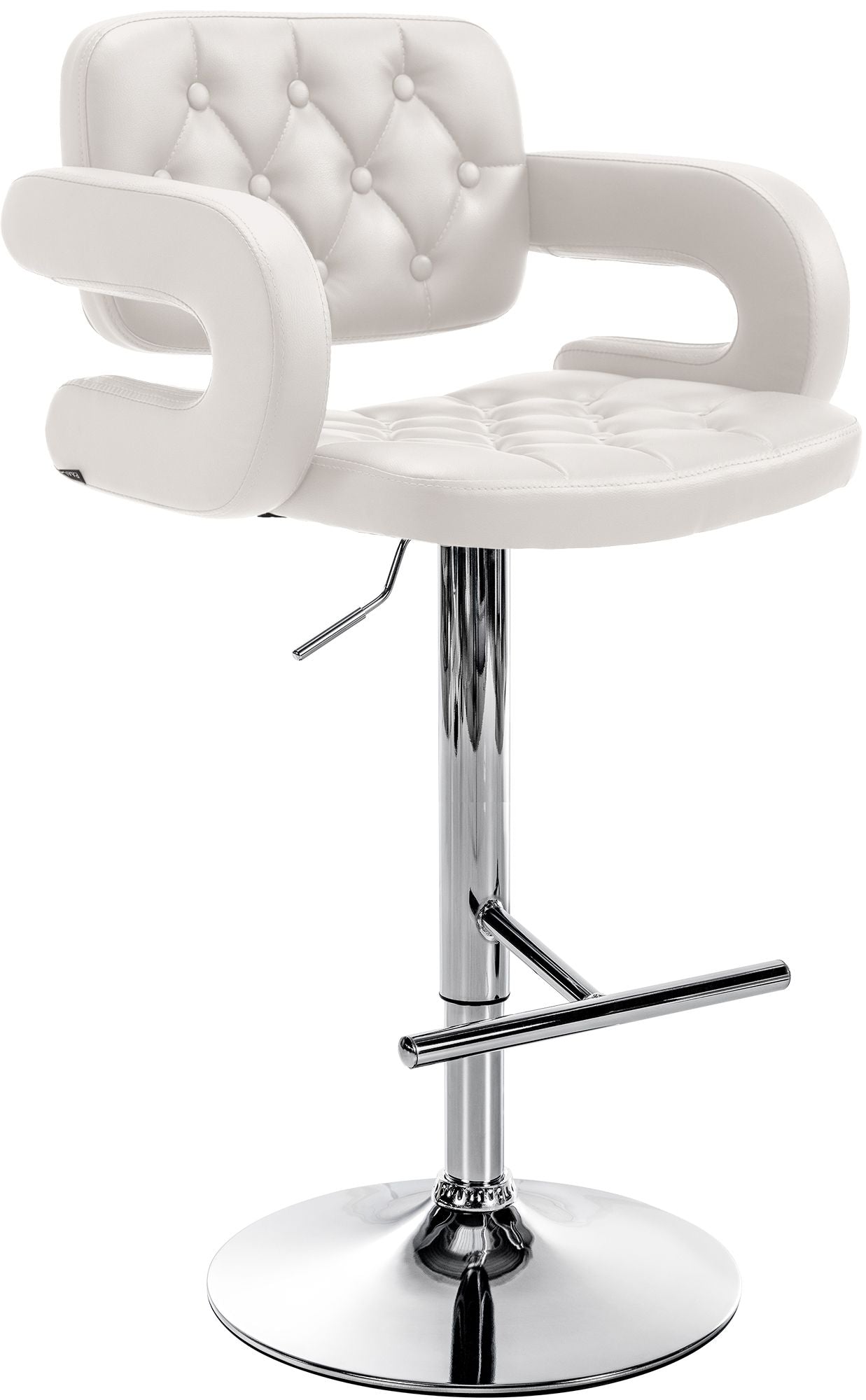Catena di Bocche stool in white faux leather, chromed