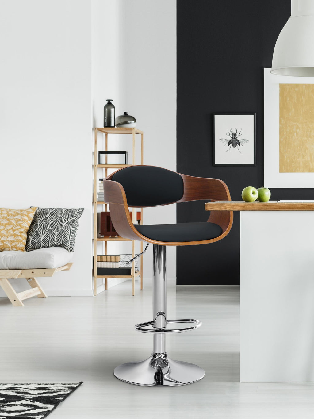 Arabba stool in walnut/black faux leather