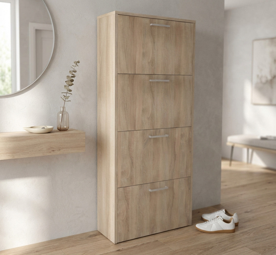 SCARPIERA MOLLY 4 ANTE A RIBALTA OLMO CHIARO. Scarpiera in legno OLMO CHIARO spessore 16 mm Dimensioni: cm 59 x 25 x 140 h.