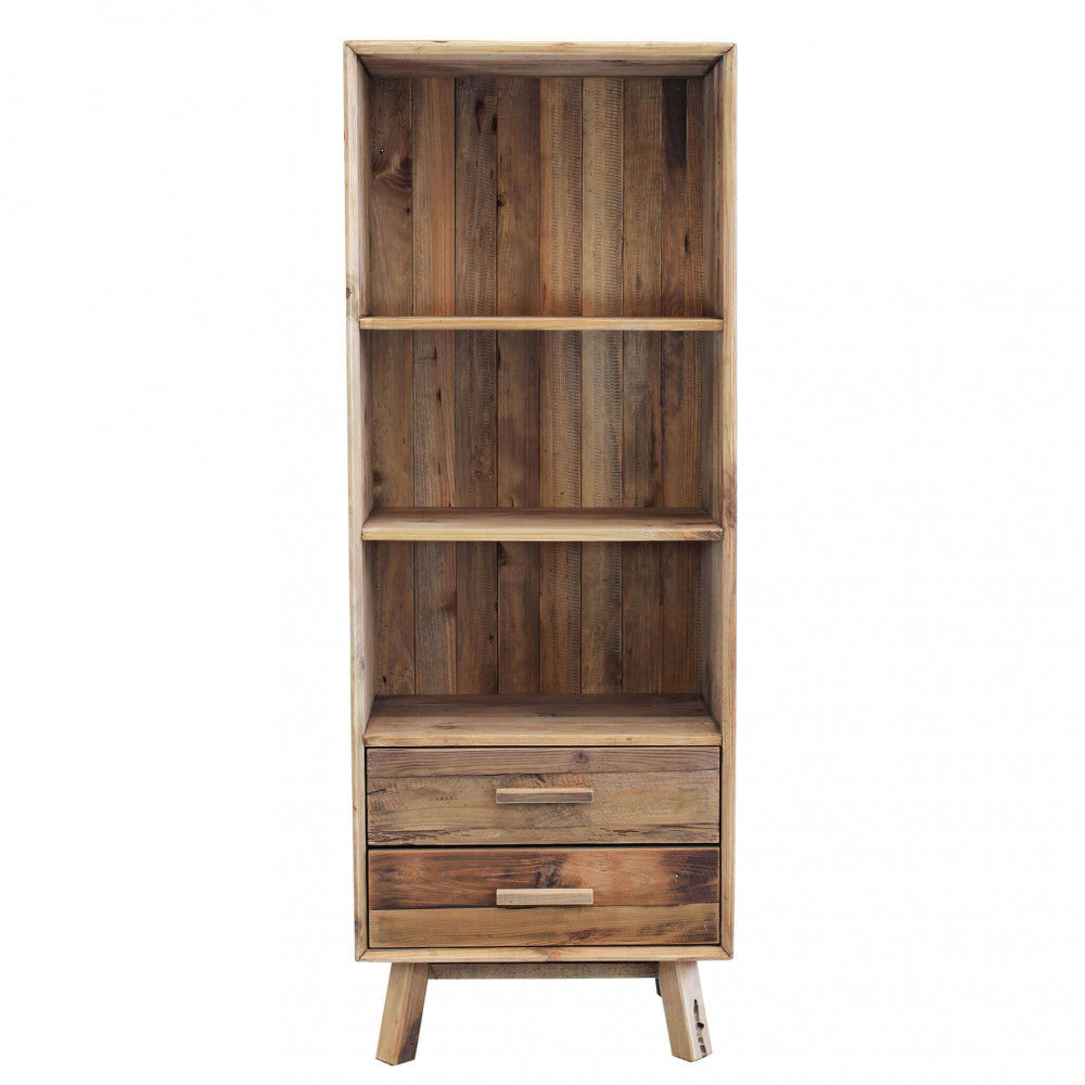 LIBRERIA JUSTIN. Libreria con 2 cassetti e 3 ripiani in legno di pino riciclato Dimensioni: cm 60 x 40 x 160 h.