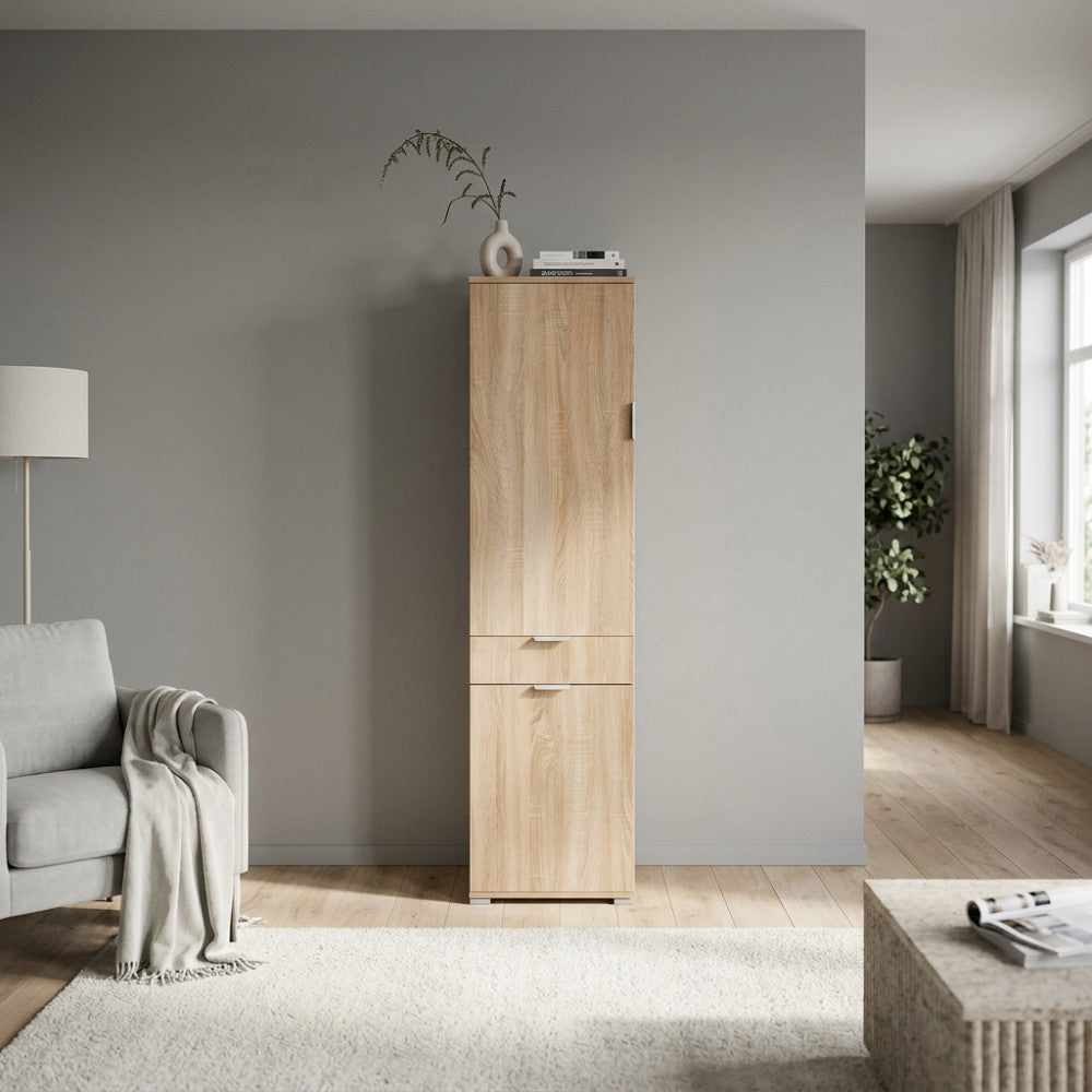 ARMADIO LIRIO CON 2 ANTE E 1 CASSETTO NATURALE. Dimensioni: cm 45 x 38 x 174 h.