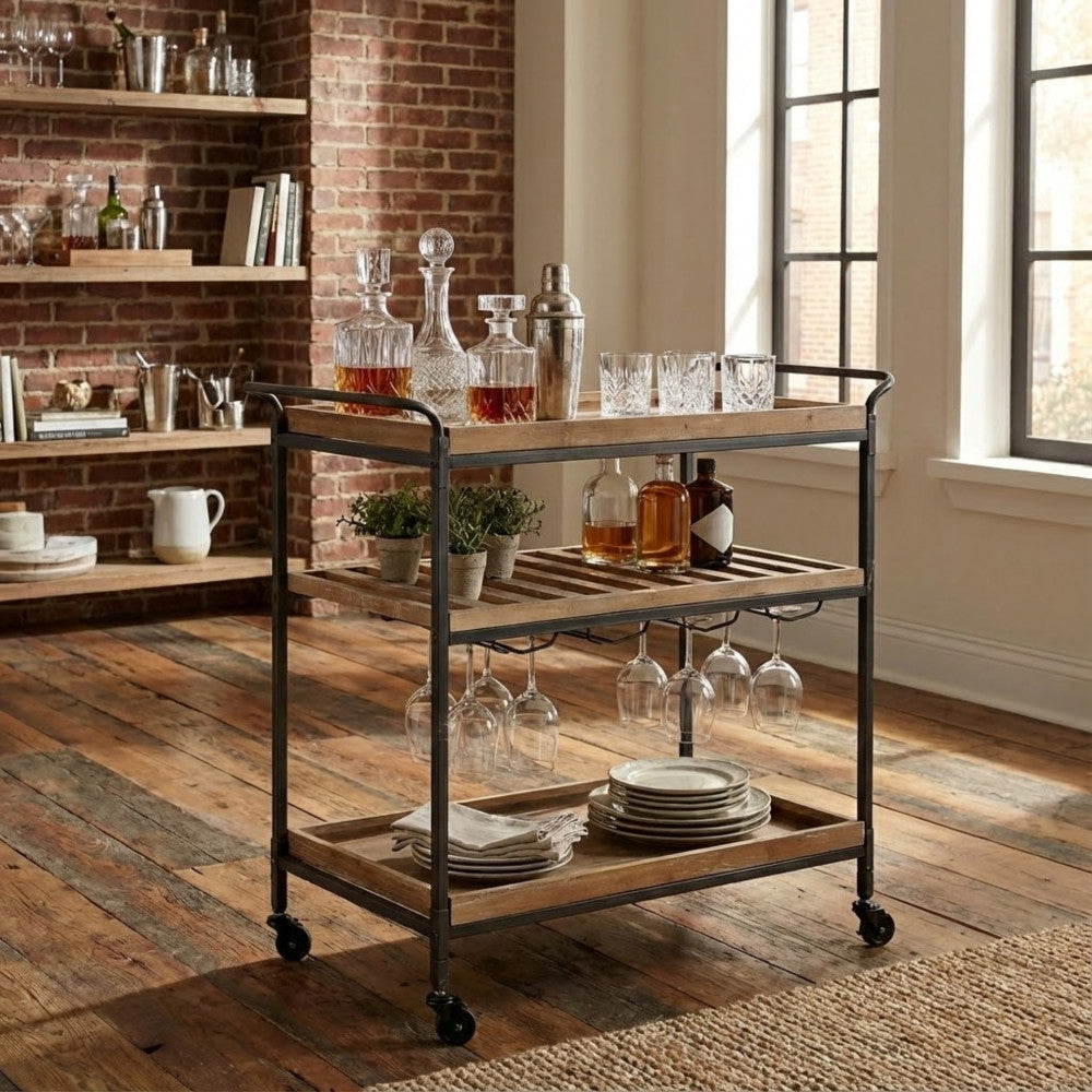 MOBILE CAMRON. Mobile in ferro e legno con 3 ripiani Dimensioni: cm 87,3 x 42,5 x 77 h.
