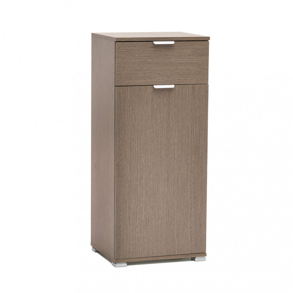 MOBILETTO BAKU CON 1 ANTA E 1 CASSETTO ROVERE GRIGIO. Dimensioni: cm 45 x 38 x 103 h.