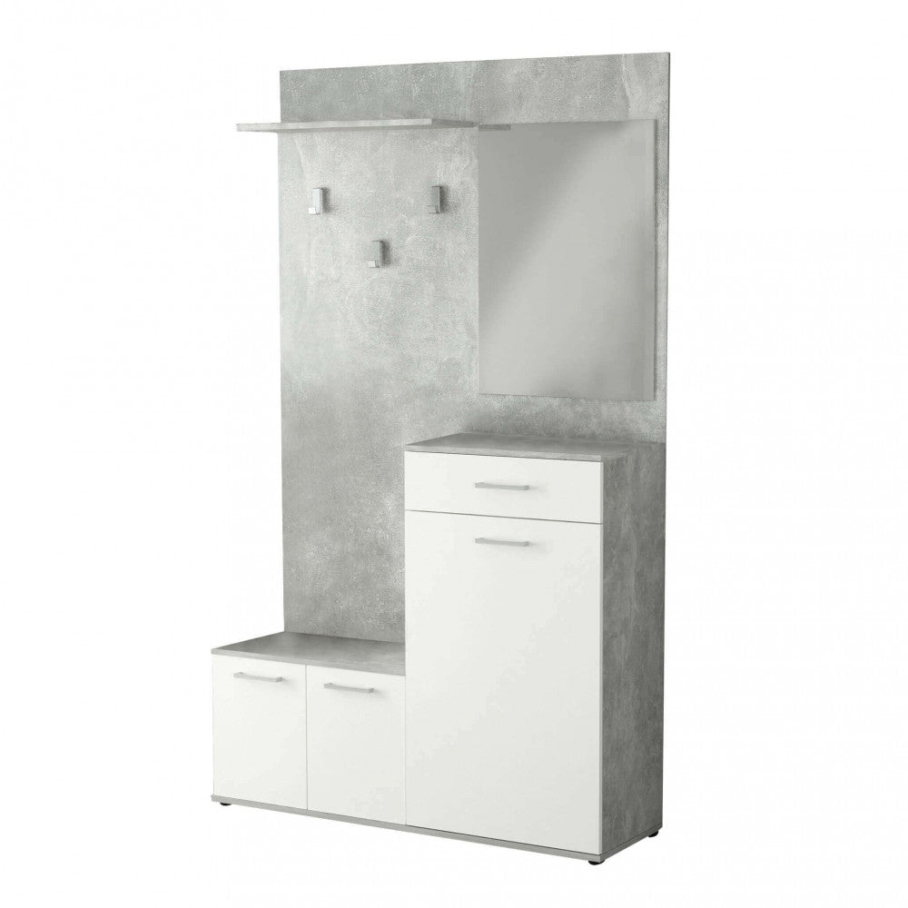 MOBILE PER ENTRATA SMERALDO CEMENTO CHIARO E BIANCO. Dimensioni: cm 115 x 35 x 197 h.