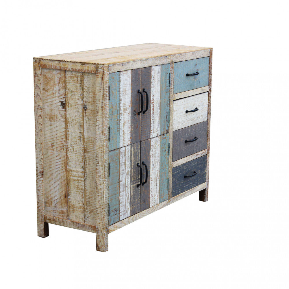 MOBILE EDISON. Mobile con 4 cassetti e 4 ante in legno colorato Dimensioni: cm 100 x 40 x 86 h.