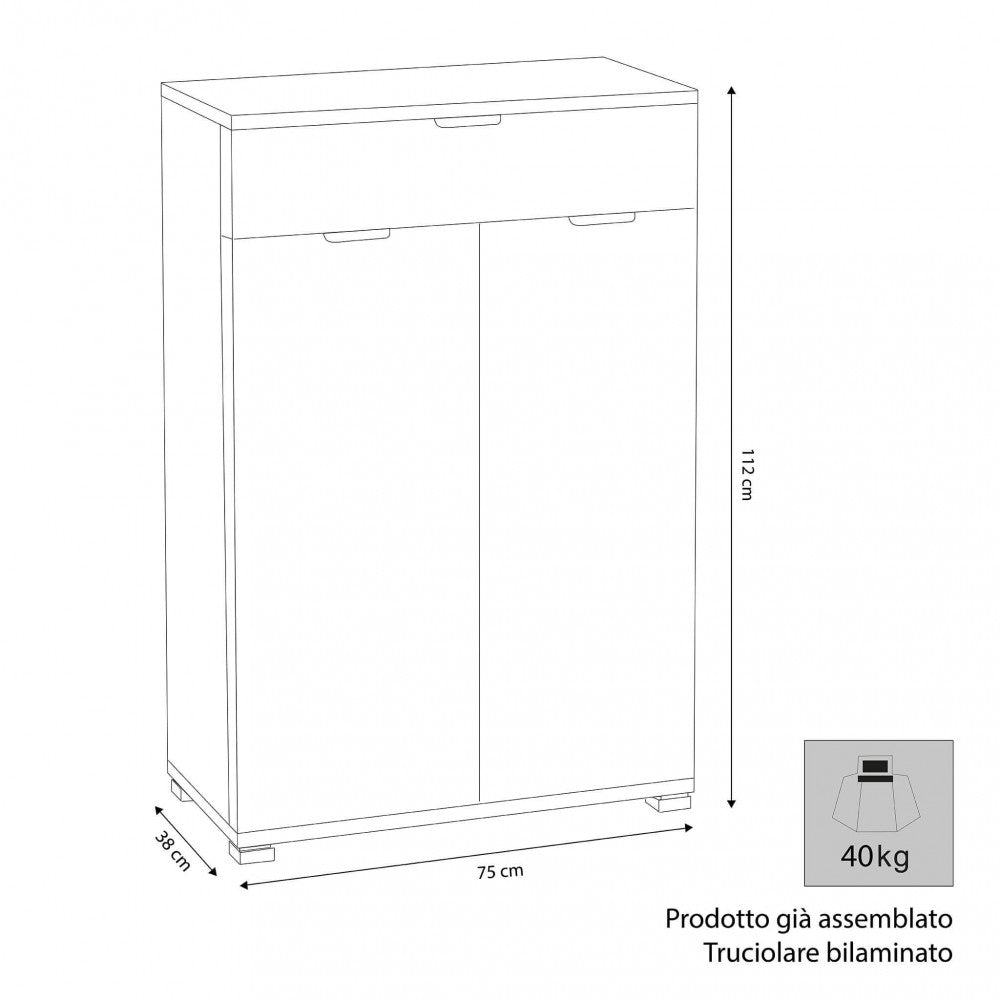 MOBILETTO CLOUD CON 2 ANTA E 1 CASSETTO BIANCA. Dimensioni: cm 75 x 38 x 112 h.