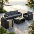 MAURITIUS 3-PIECE REMOVABLE LOUNGE SETTEE/CUSHIONS. Molded plastic frame, BLACK wicker UV protection material, DARK GREY cushions, 8 cm thick. Dimensions: D.166.8x71x75/P.83x71x75/T.93x55.8x38.6. Garden Furniture