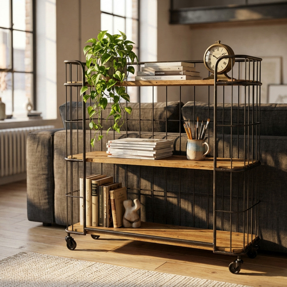 MOBILE ALBAN. Mobile in ferro e legno con 3 ripiani Dimensioni: cm 104 x 36 x 93 h.