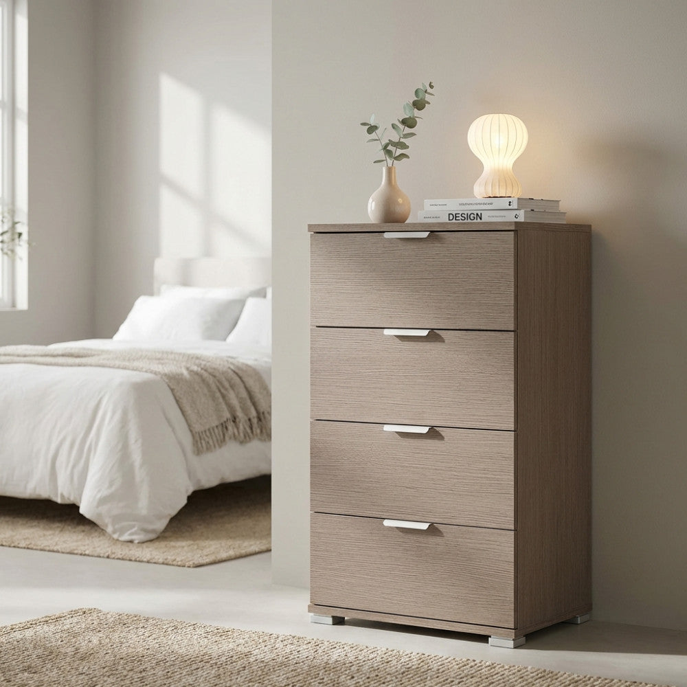 MOBILETTO ASTER 4 CASSETTI ROVERE GRIGIO. Dimensioni: cm 45 x 38 x 85 h.