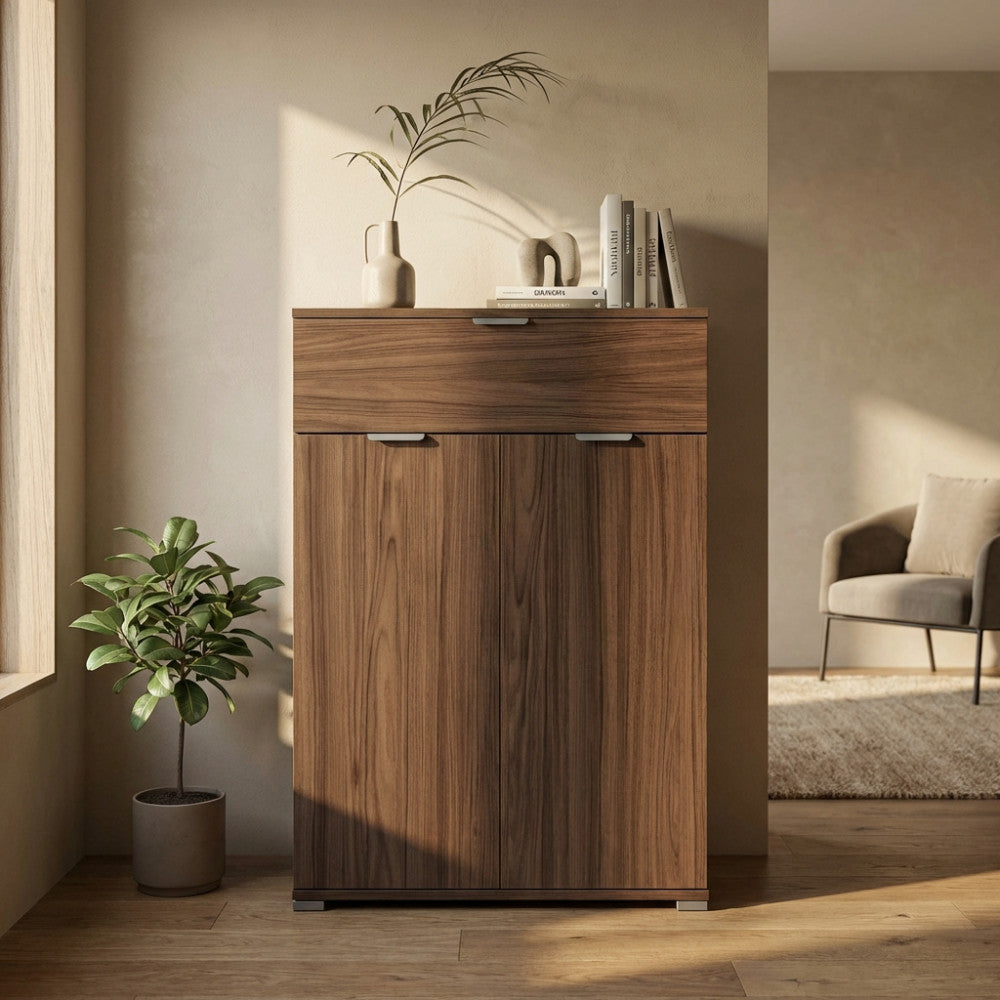 MOBILETTO CLOUD CON 2 ANTA E 1 CASSETTO TINTA NOCE. Dimensioni: cm 75 x 38 x 112 h.