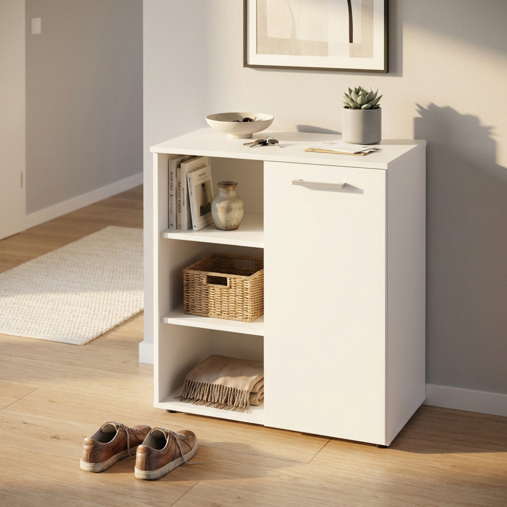 MOBILETTO 1 ANTA E 3 MENSOLE MARK BIANCO. Dimensioni: cm 68 x 35 x 87 h.