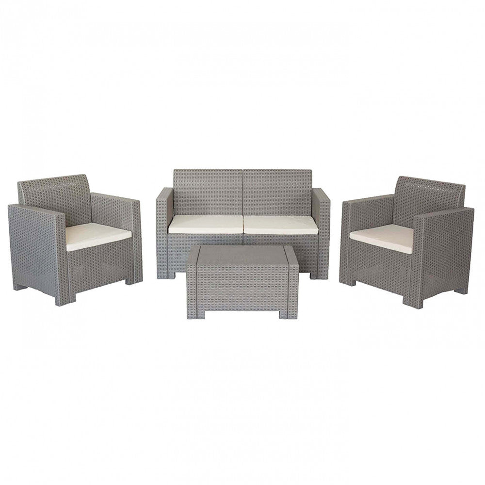 SALOTTO NEBRASKA 2 P C/CUSCINI. Struttura in plastica stampata wicker, montaggio ad incastro. Arredo Giardino