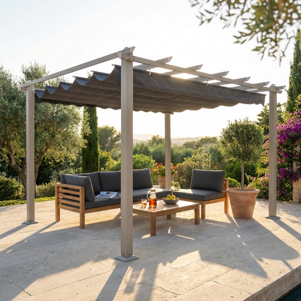 GAZEBO ASTORIA 3 X 3 TORTORA TELO GRIGIO. Telo in poliestere GRIGIO 180 gr struttura col. tortora in metallo ed alluminio. Arredo Giardino