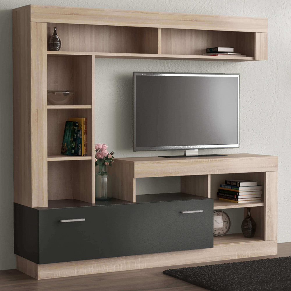 PARETE SOGGIORNO LEONARD ANTRACITE E QUERCIA CHIARO. Parete in legno ANTRACITE e QUERCIA CHIARO Dimensioni: cm 170 x 42 x 170 h.