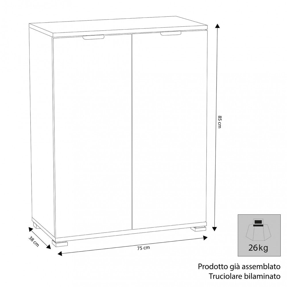 MOBILETTO WENDY 2 ANTE ROVERE GRIGIO. Dimensioni: cm 75 x 38 x 85 h.