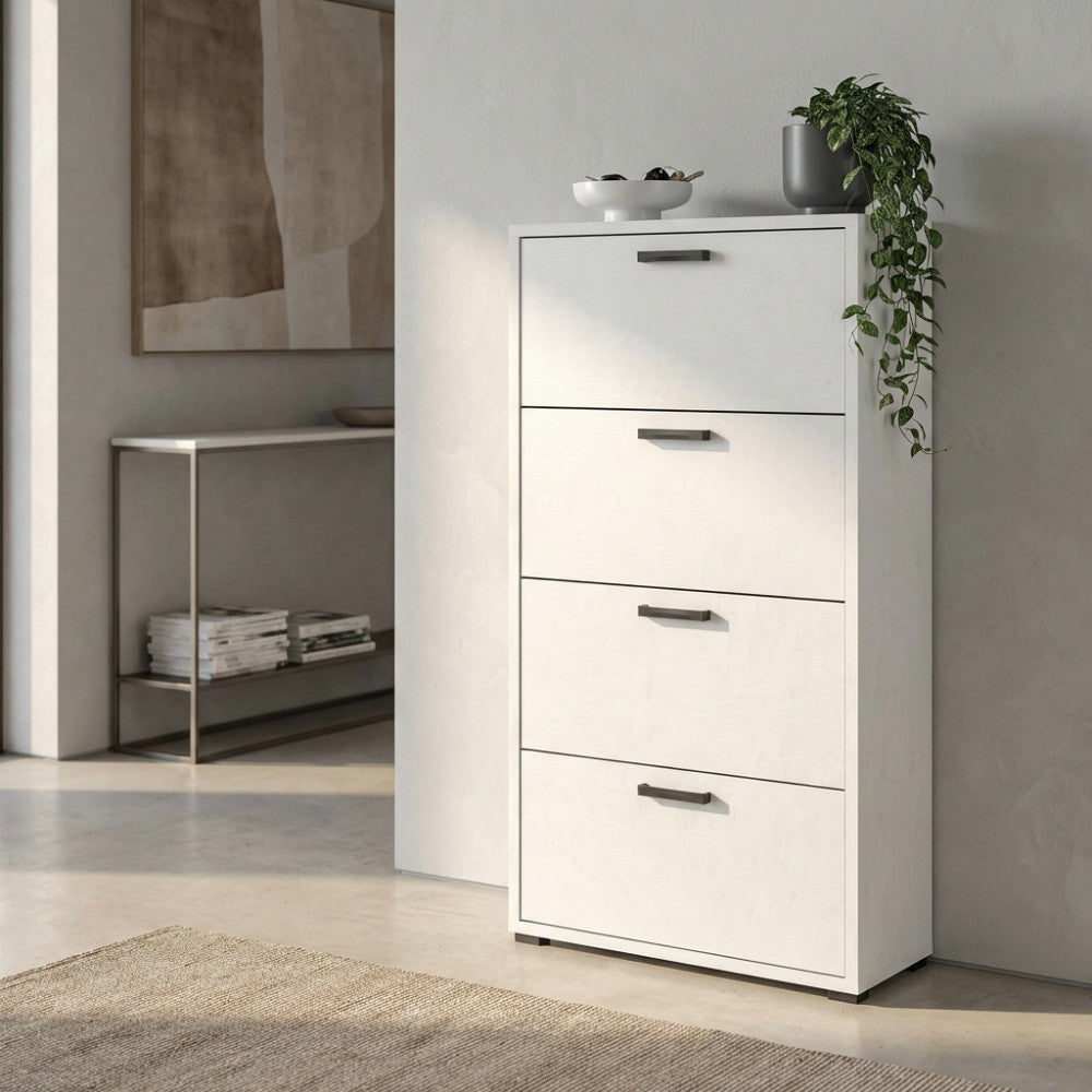 SCARPIERA DEMI 4 ANTE A RIBALTA BIANCO CEMENTO. Dimensioni: cm 75,3 x 33 x 151,8 h.