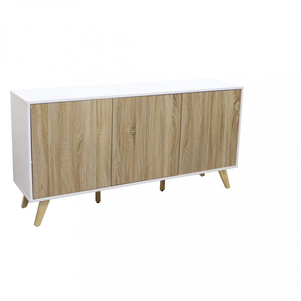 MOBILE ELTON BIANCO E NATURALE. Mobile in melammina con 3 ante naturali, struttura bianca o grigio scura Dimensioni: 150 x 39,5 x 75 h.
