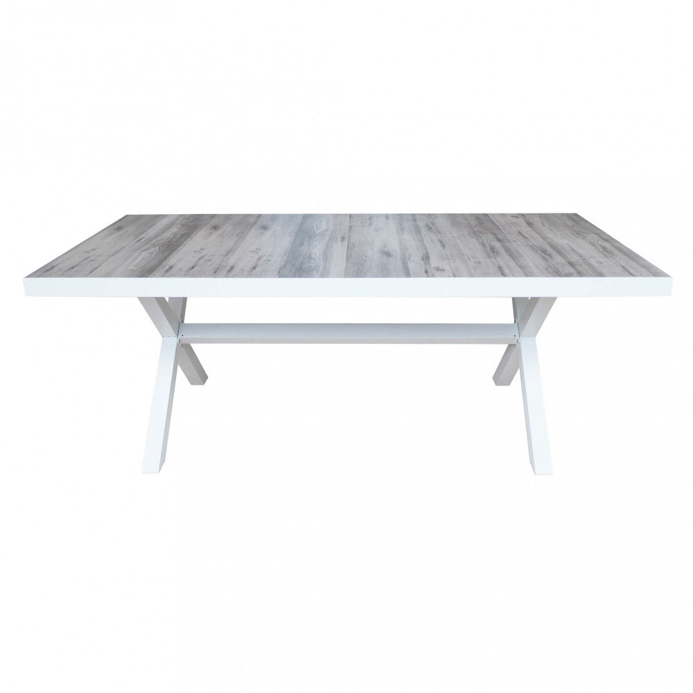 MACKAY TABLE 200 X 100. ANTHRACITE or WHITE aluminum frame, wood-effect ceramic table top. Dimensions: 200 x 100 x 75 cm. Garden furniture.