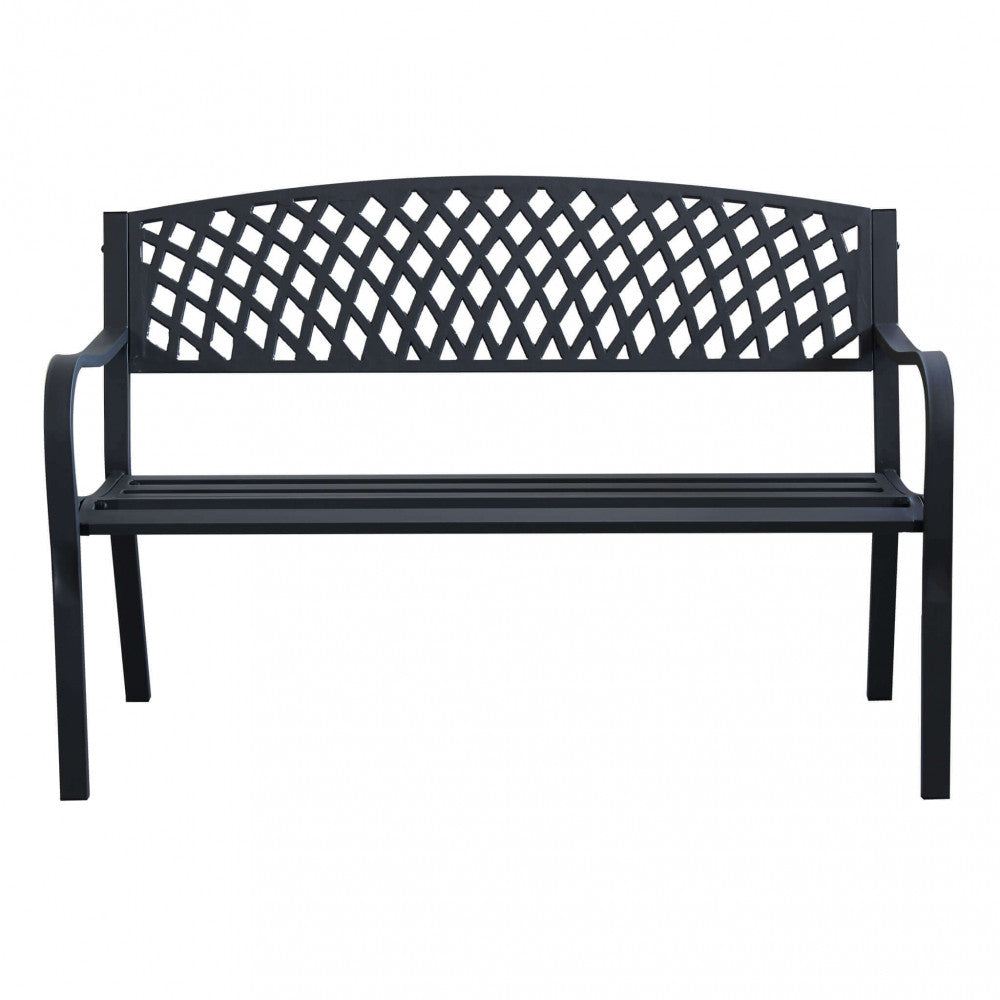 MONTREAL 2-SEAT BENCH. Powder-coated ANTHRACITE metal. Dimensions: 128 x 56 x 85 cm. Garden furniture.