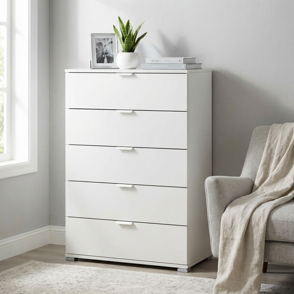 MOBILETTO EVERGLADE 5 CASSETTI BIANCA. Dimensioni: cm 75 x 38 x 103 h.