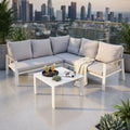 SALOTTO ANGOLARE SURABAYA C/CUSCINI. Struttura in alluminio BIANCA o ANTRACITE cuscini in poliestere Dimensioni: Dx2.135x86x82h/A.78x78x82h/T.68x68x40. Arredo Giardino