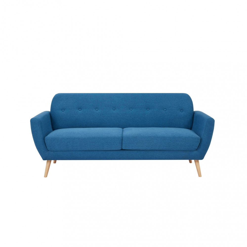 BURTON 3-SEATER SOFA. LIGHT GREY, DARK GREY, or BLUE sofa with buttons and polypropylene legs. Dimensions: 193 x 79 x 86 cm.