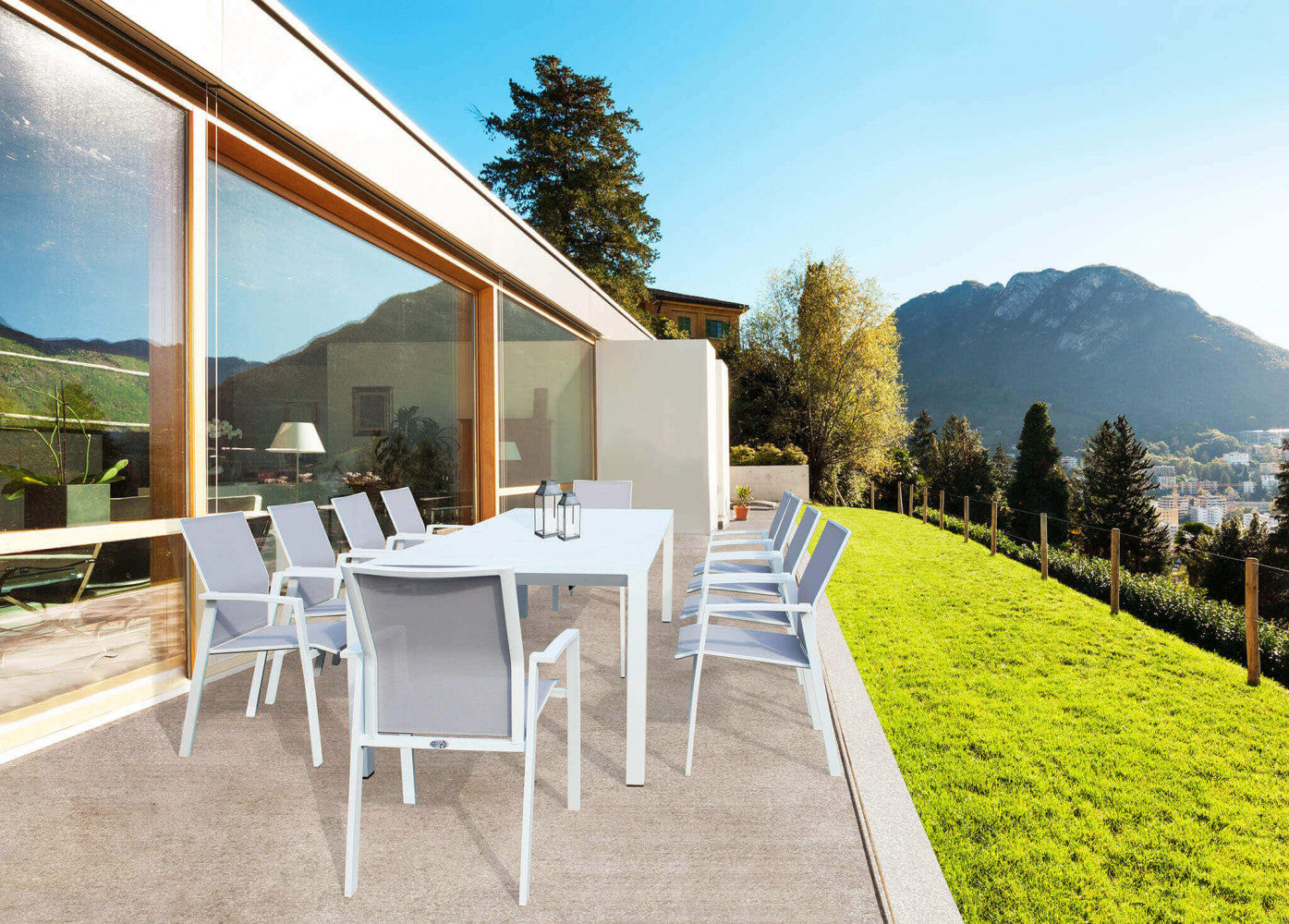 CONSOLLE 85 X 51,50/104/156/208/260. Struttura in alluminio verniciato BIANCO o ANTRACITE Dimensioni: cm 100 x 51,50/104/156/208/260 x 74 h.