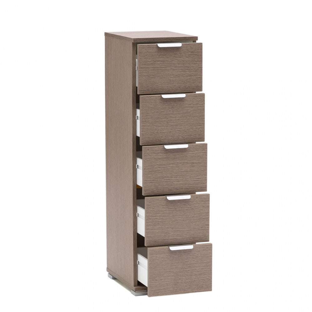 CASSETTIERA TAZZ 5 CASSETTI ROVERE GRIGIO. Dimensioni: cm 27 x 38 x 103 h.
