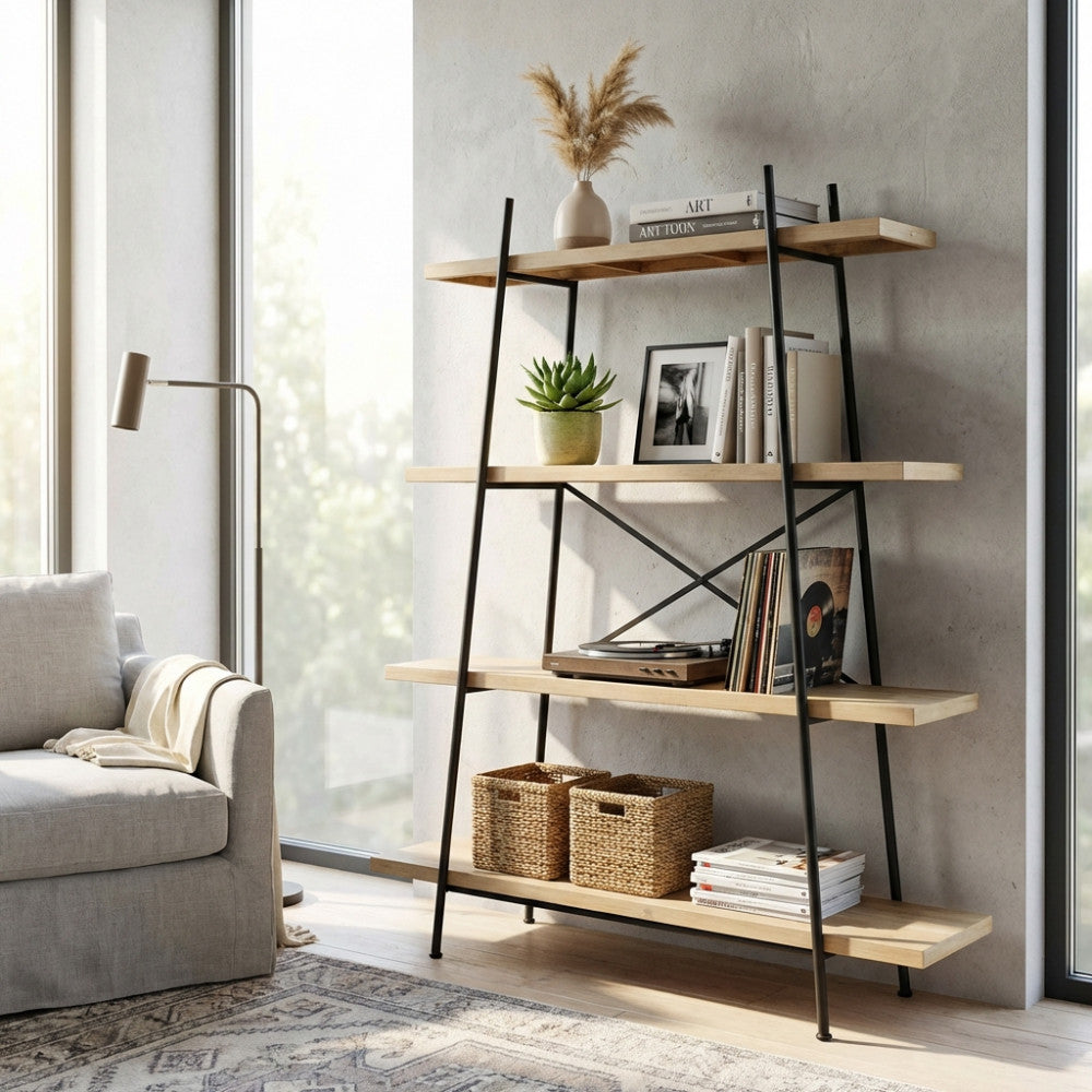 MOBILE BENNETT. Mobile in ferro e legno con 4 ripiani Dimensioni: cm 145 x 44 x 176 h.