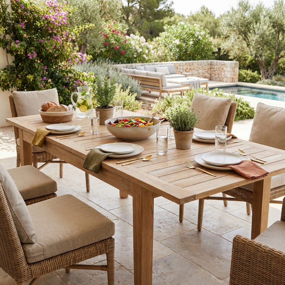 RIBOT TABLE 150/210 X 90. Teak table Dimensions: 150/210 x 90 x 75 cm h. Garden furniture