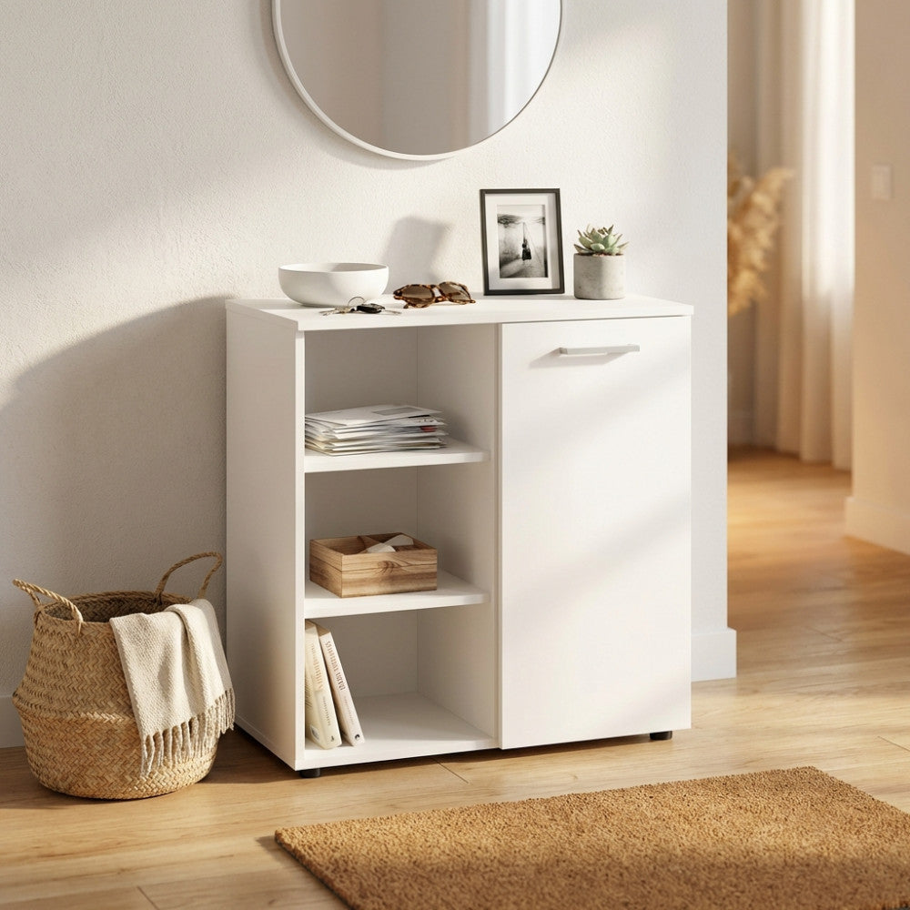 MOBILETTO 1 ANTA E 3 MENSOLE MARK BIANCO. Dimensioni: cm 68 x 35 x 87 h.
