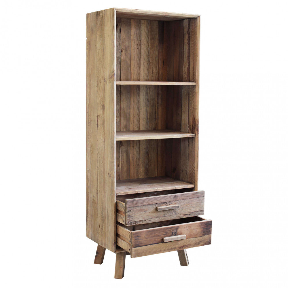 LIBRERIA JUSTIN. Libreria con 2 cassetti e 3 ripiani in legno di pino riciclato Dimensioni: cm 60 x 40 x 160 h.