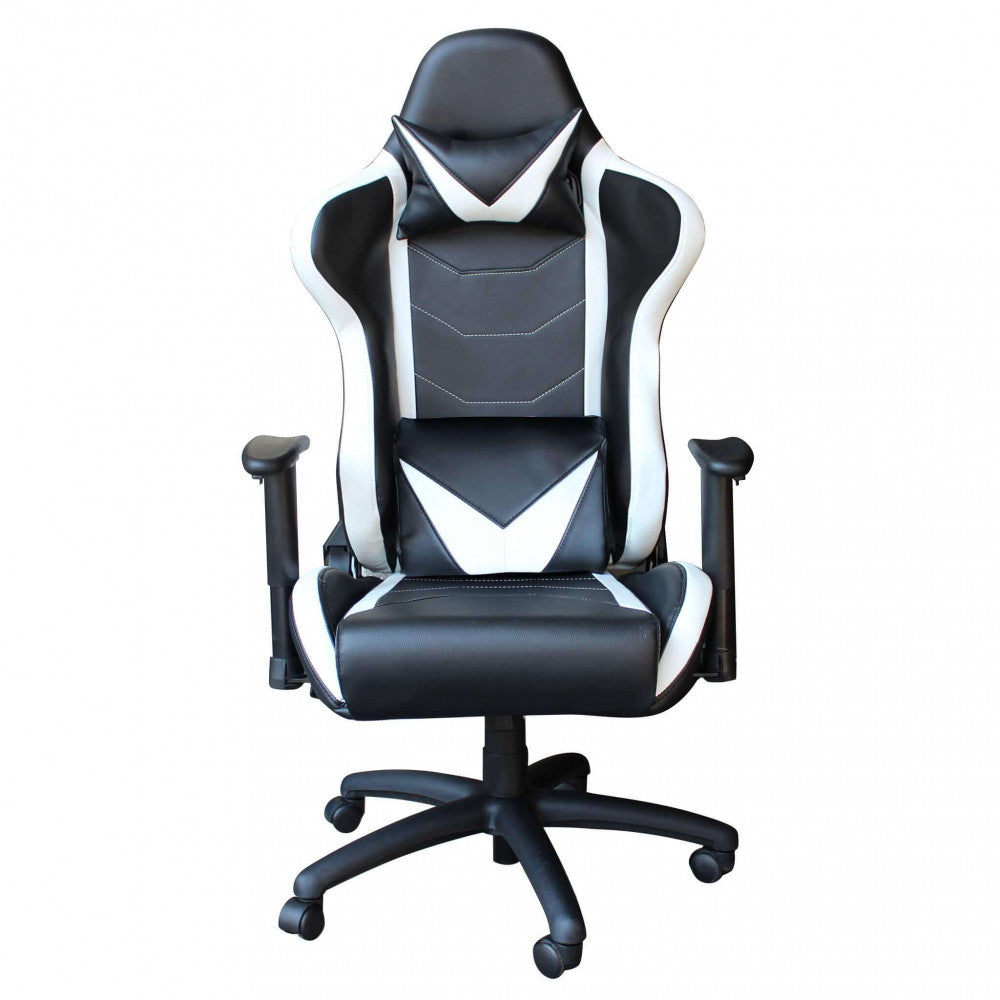 POLTRONA DA GAMING FALLOUT BIANCA E NERA. Dimensioni: Cm 69,5 x 71,5 x 121-129 h.