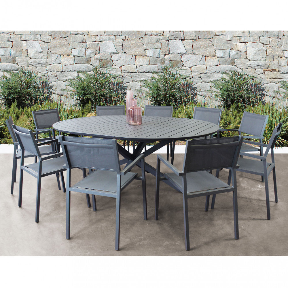 EXTENDABLE CAMELOT ROUND TABLE 150/200 X 150. Structure in WHITE or ANTHRACITE painted aluminum. Dimensions: cm ò 150/204 x 150 x 75 h. Garden Furniture