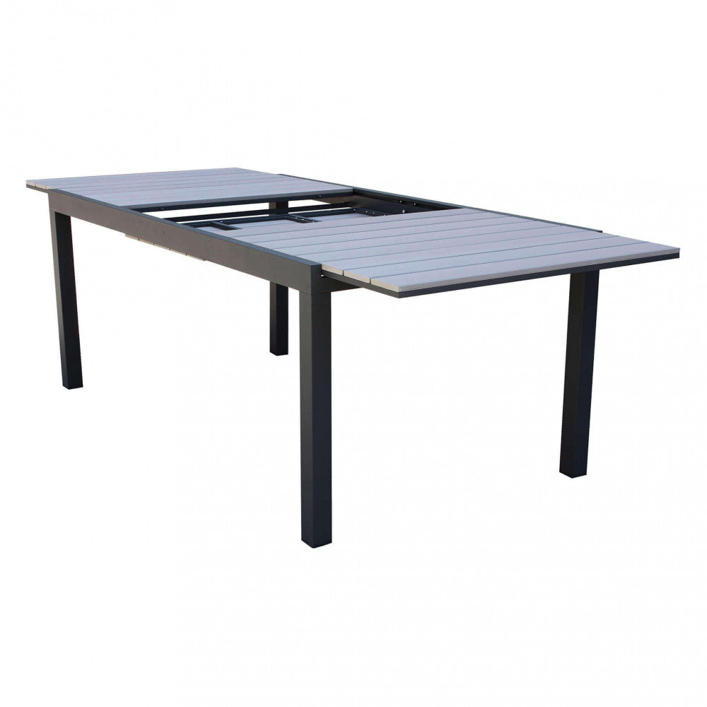 PENTAL TABLE 180/240 X 100. Structure in painted aluminum WHITE, TAUPE or ANTHRACITE, table top in gray POLYWOOD Dimensions: cm 180/240 x 100 x 73 h. Garden Furniture