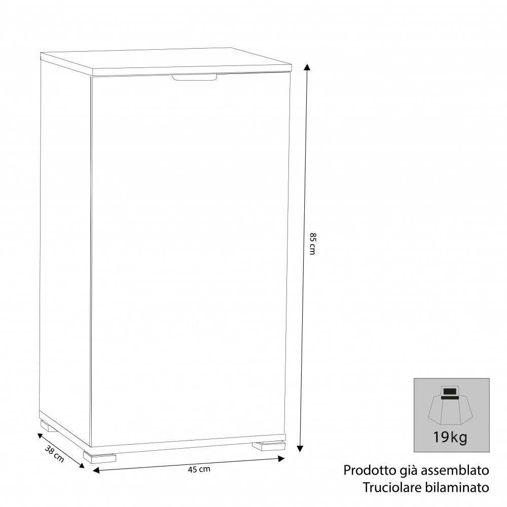 MOBILETTO KOS 1 ANTA BIANCA. Dimensioni: cm 45 x 38 x 85 h.