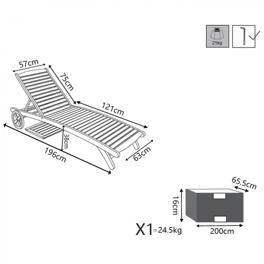 PERTH LOUNGER WITH WHEELS. Solid acacia wood, adjustable in 9 positions, can be combined with REAL or POLY cushions. Dimensions: 196 x 63 x 38/100 cm. Garden furniture.